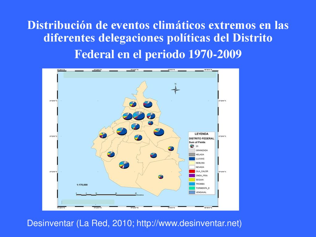 Distribución de eventos climáticos extremos en las diferentes delegaciones políticas del Distrito Federal en el periodo
