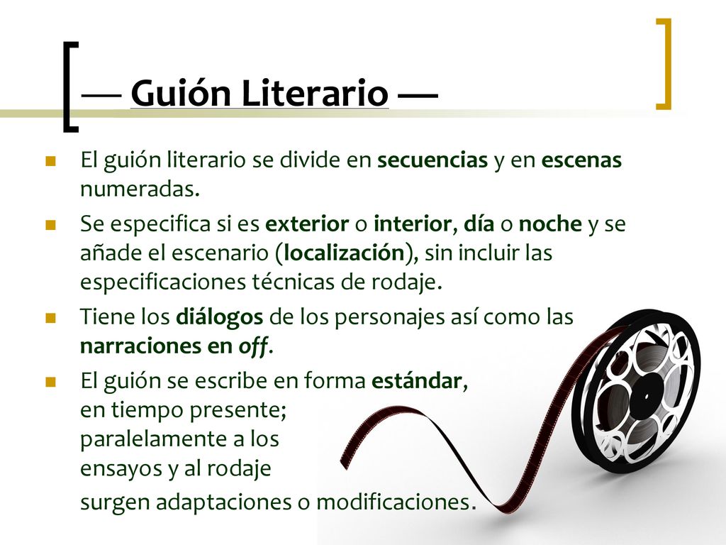 — Guión Literario — El guión literario se divide en secuencias y en escenas numeradas.