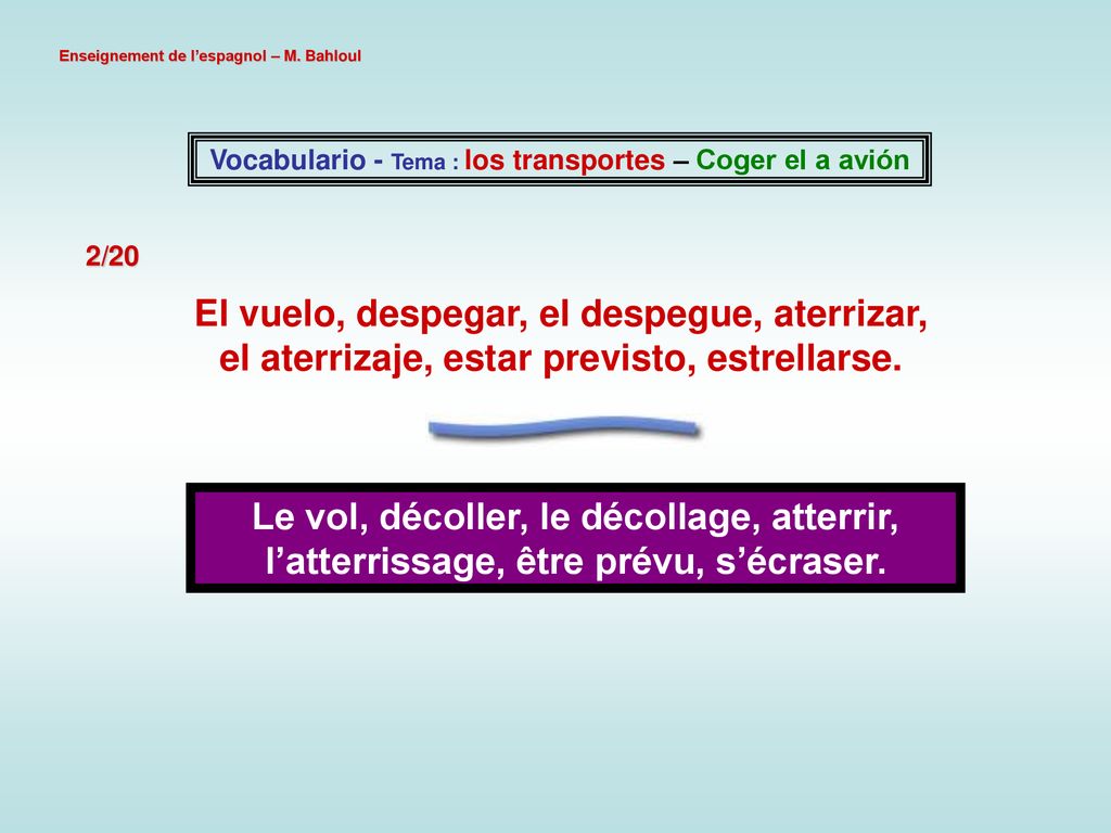 Vocabulario - Tema : los transportes – Coger el a avión