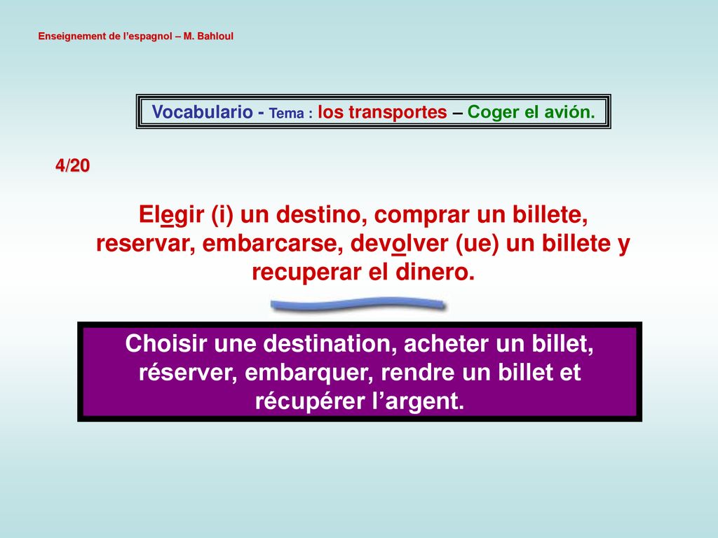 Vocabulario - Tema : los transportes – Coger el avión.