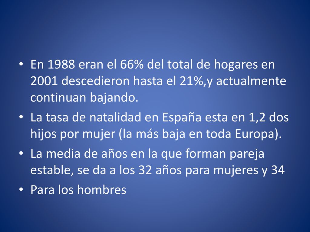 En 1988 eran el 66% del total de hogares en 2001 descedieron hasta el 21%,y actualmente continuan bajando.