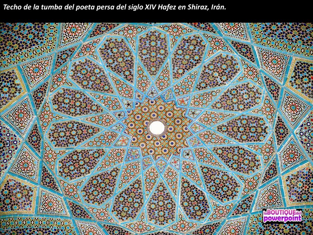 Techo de la tumba del poeta persa del siglo XIV Hafez en Shiraz, Irán.