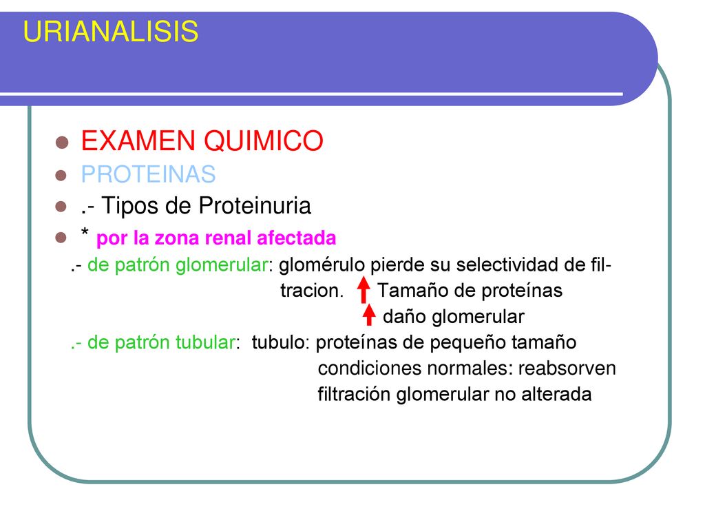URIANALISIS EXAMEN QUIMICO PROTEINAS .- Tipos de Proteinuria