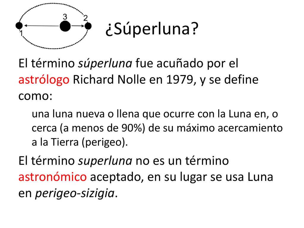 ¿Súperluna El término súperluna fue acuñado por el astrólogo Richard Nolle en 1979, y se define como: