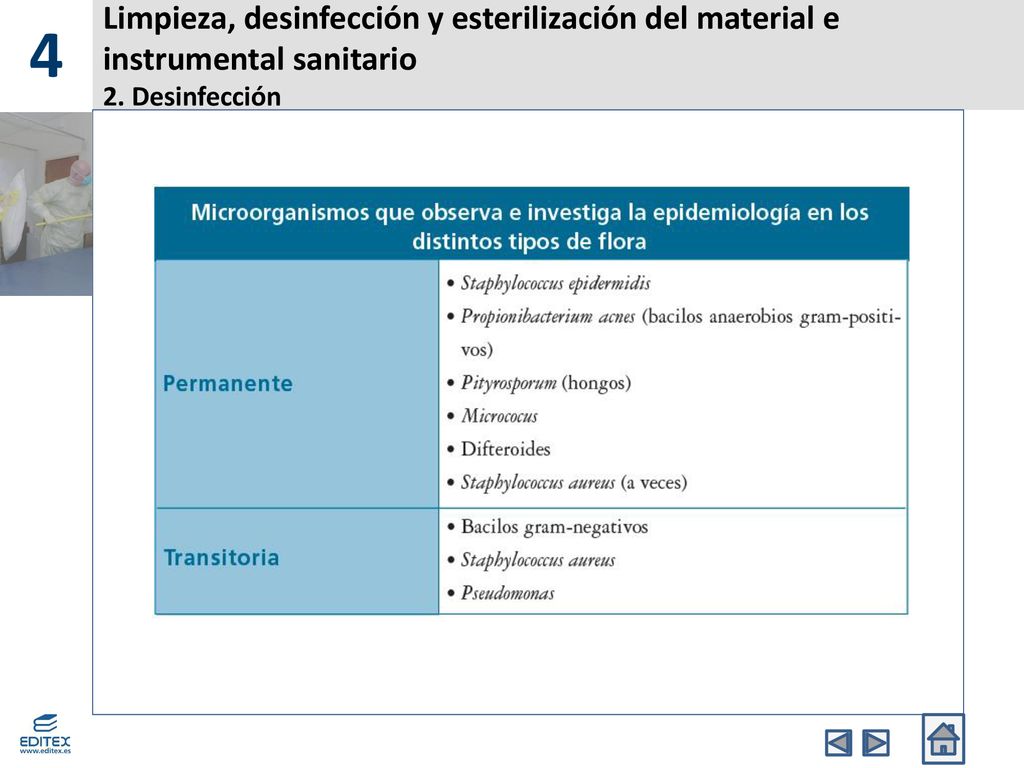 4 Limpieza, desinfección y esterilización del material e instrumental sanitario 2. Desinfección. Banda Superior.