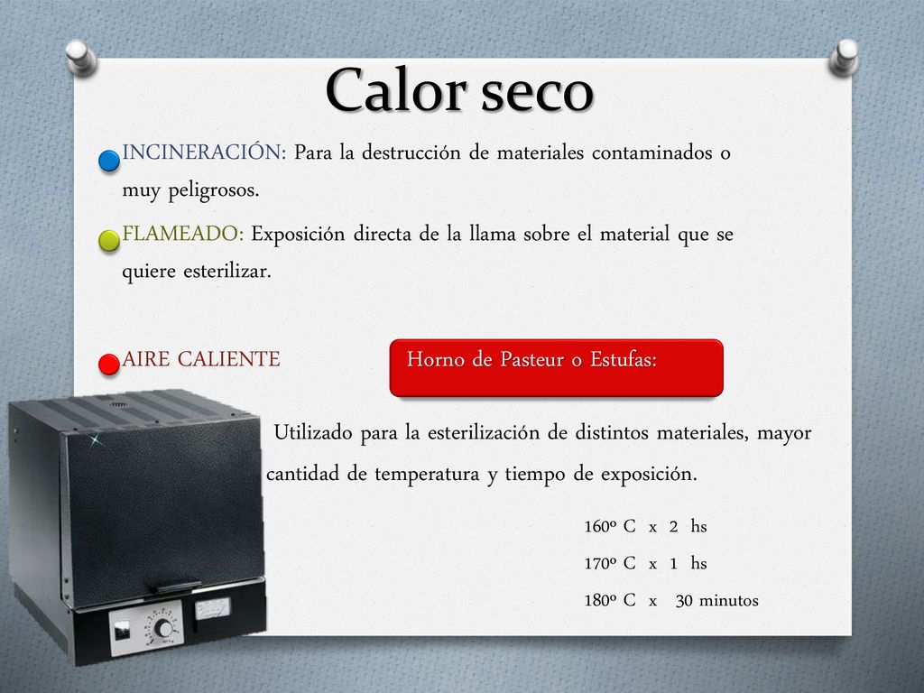 Calor seco INCINERACIÓN: Para la destrucción de materiales contaminados o muy peligrosos.