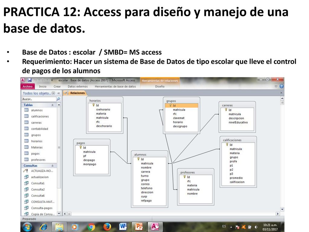 PRACTICA 12: Access para diseño y manejo de una base de datos.