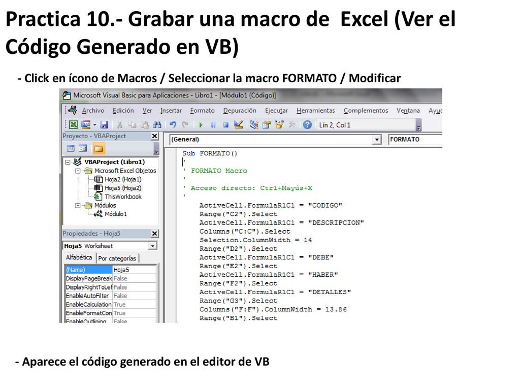 Practica 10.- Grabar una macro de Excel (Ver el Código Generado en VB)