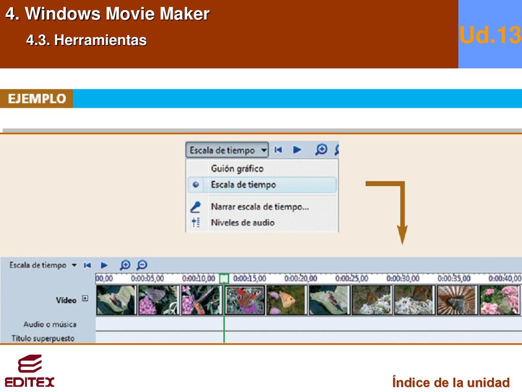 4. Windows Movie Maker 4.3. Herramientas Ud.13 Índice de la unidad