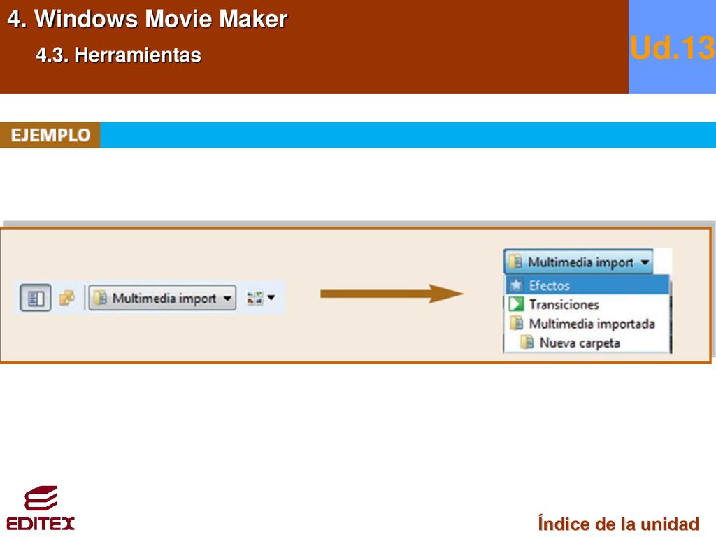 4. Windows Movie Maker 4.3. Herramientas Ud.13 Índice de la unidad
