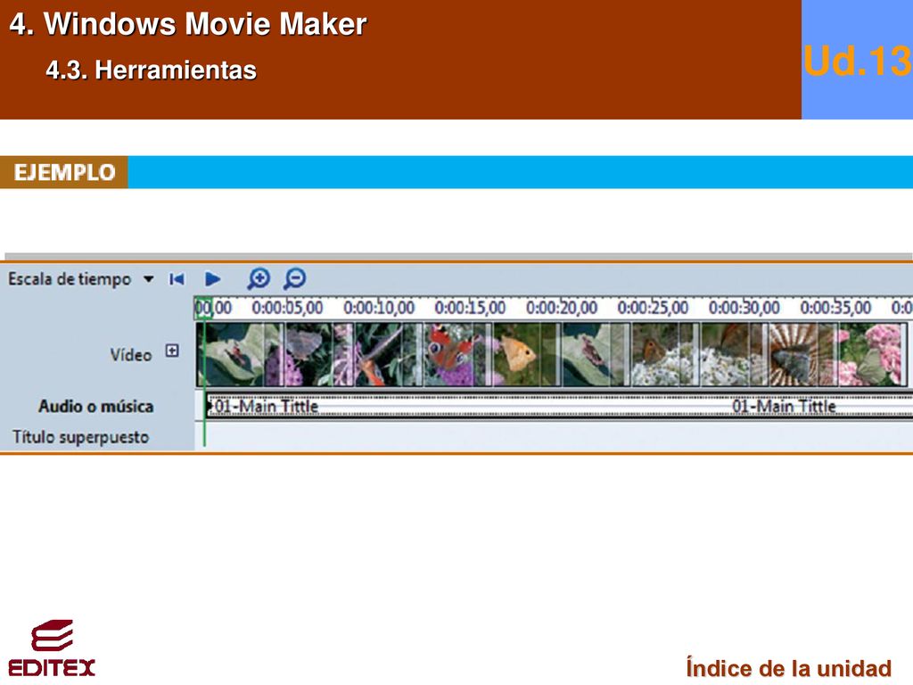 4. Windows Movie Maker 4.3. Herramientas Ud.13 Índice de la unidad
