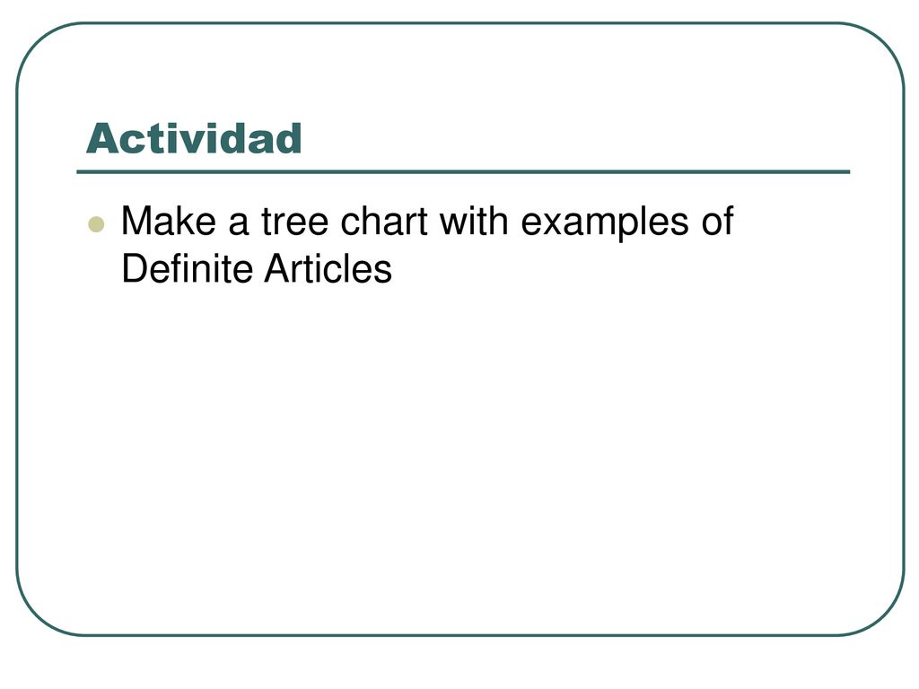 Actividad Make a tree chart with examples of Definite Articles