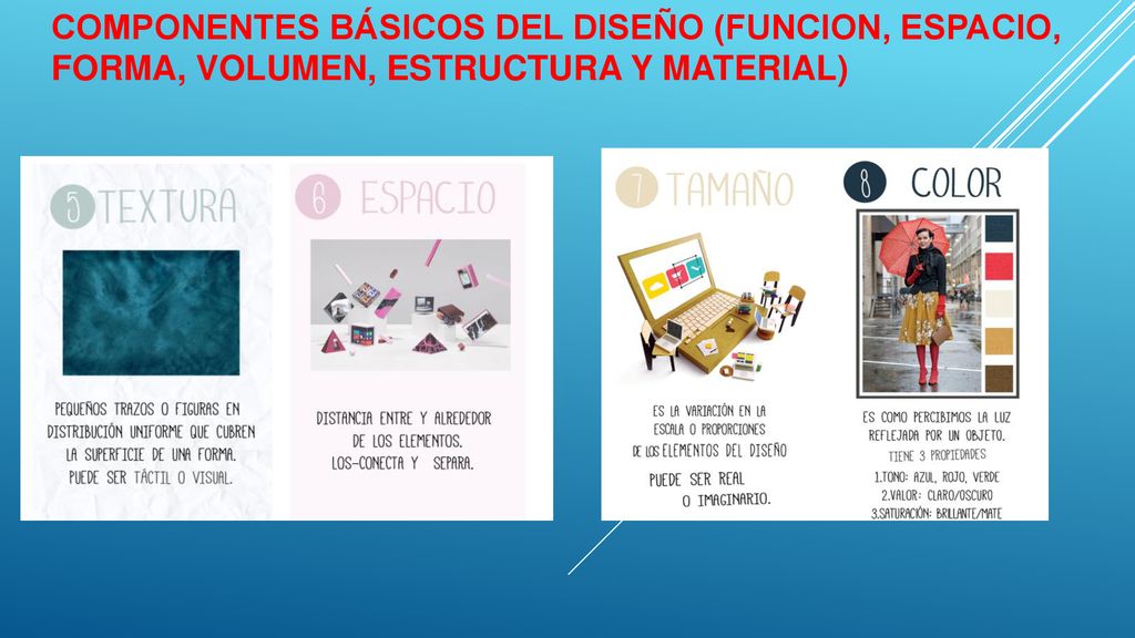 Componentes básicos del diseño (FUNCION, ESPACIO, FORMA, VOLUMEN, ESTRUCTURA Y MATERIAL)