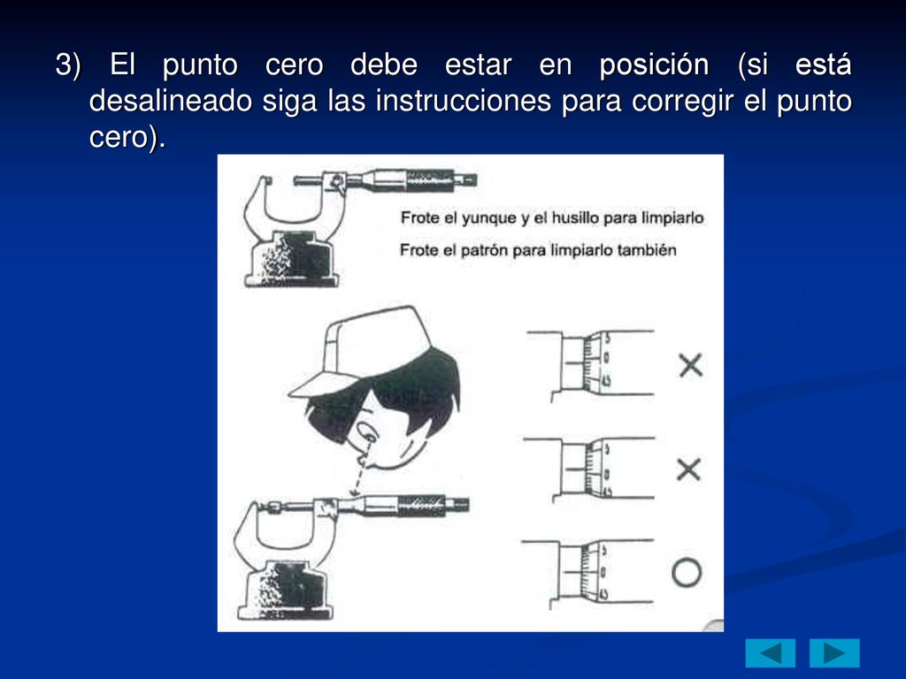 3) El punto cero debe estar en posición (si está desalineado siga las instrucciones para corregir el punto cero).