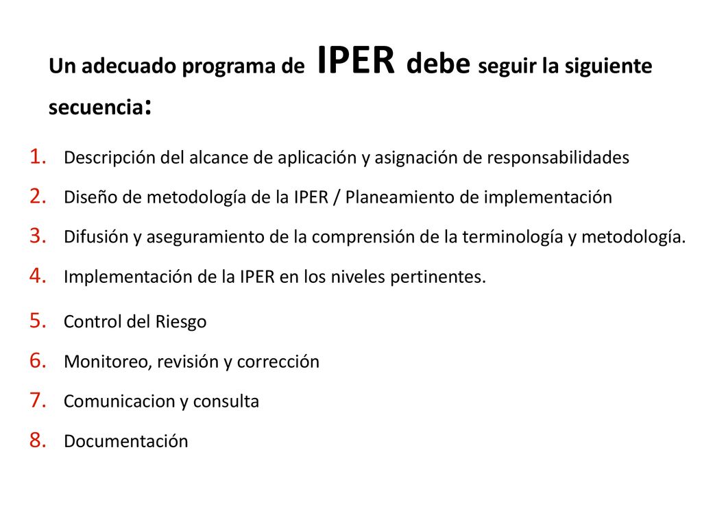 Un adecuado programa de IPER debe seguir la siguiente secuencia: