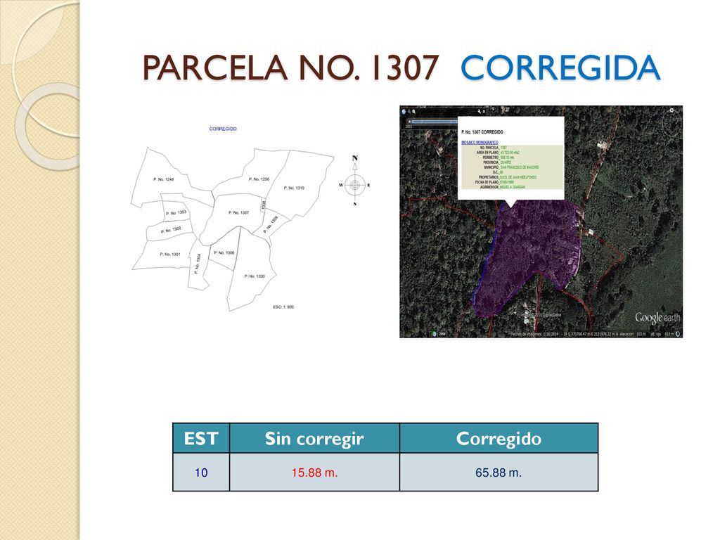 PARCELA NO CORREGIDA EST Sin corregir Corregido m.