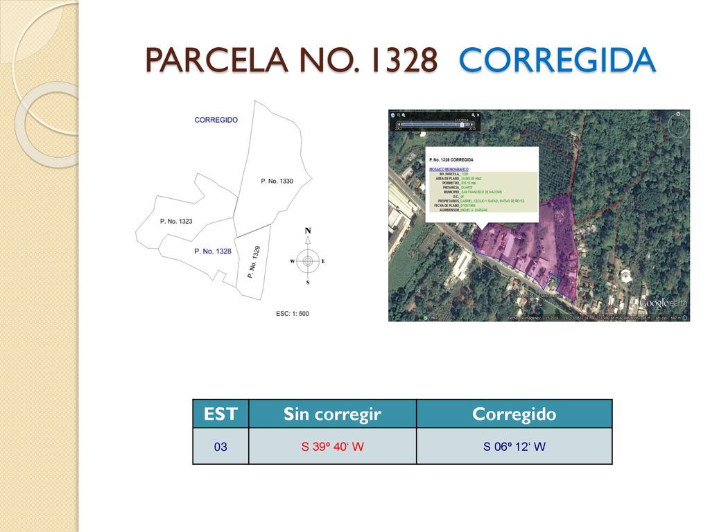 PARCELA NO CORREGIDA EST Sin corregir Corregido 03 S 39º 40‘ W