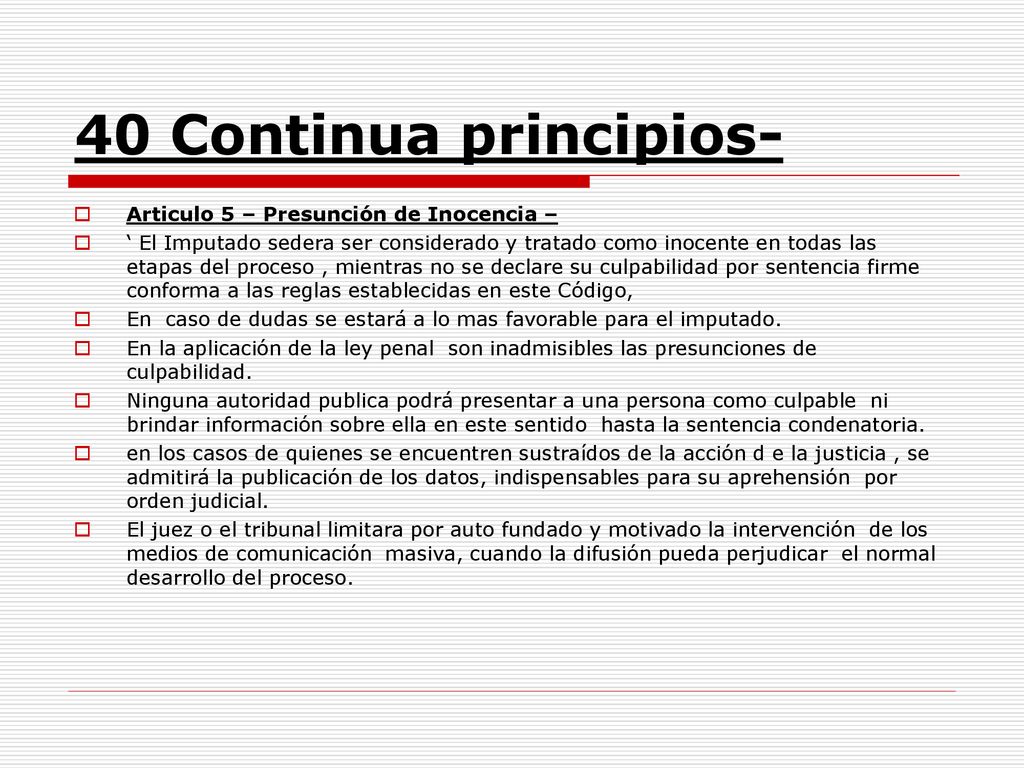 40 Continua principios- Articulo 5 – Presunción de Inocencia –