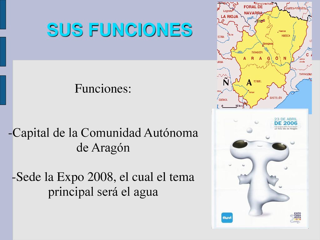 SUS FUNCIONES Funciones: -Capital de la Comunidad Autónoma de Aragón