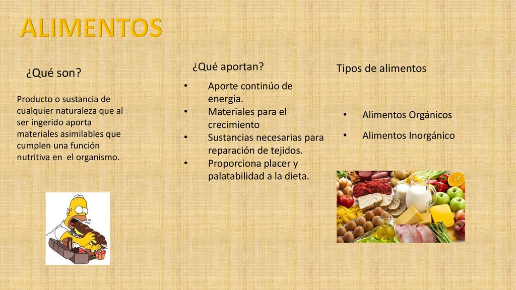 ALIMENTOS ¿Qué son ¿Qué aportan Tipos de alimentos
