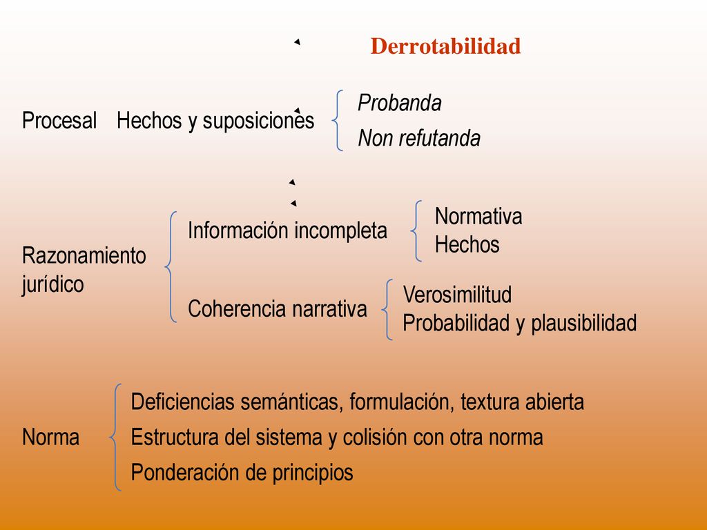 Derrotabilidad Procesal. Hechos y suposiciones. Probanda. Non refutanda. Razonamiento jurídico.