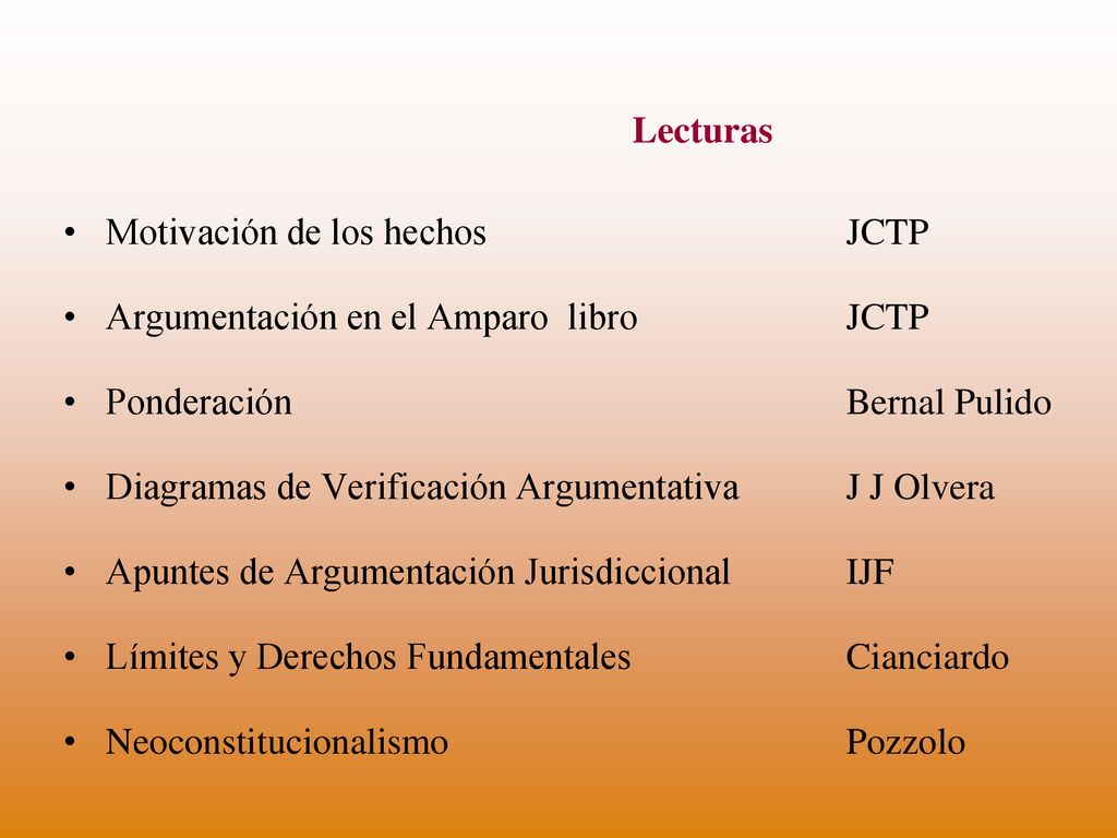 Lecturas Motivación de los hechos JCTP. Argumentación en el Amparo libro JCTP. Ponderación Bernal Pulido.