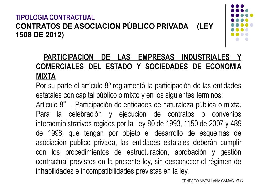 TIPOLOGIA CONTRACTUAL. CONTRATOS DE ASOCIACION PÚBLICO PRIVADA