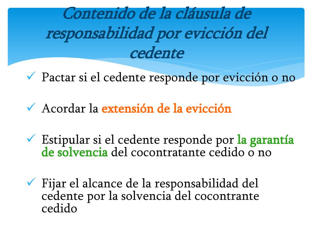 Contenido de la cláusula de responsabilidad por evicción del cedente