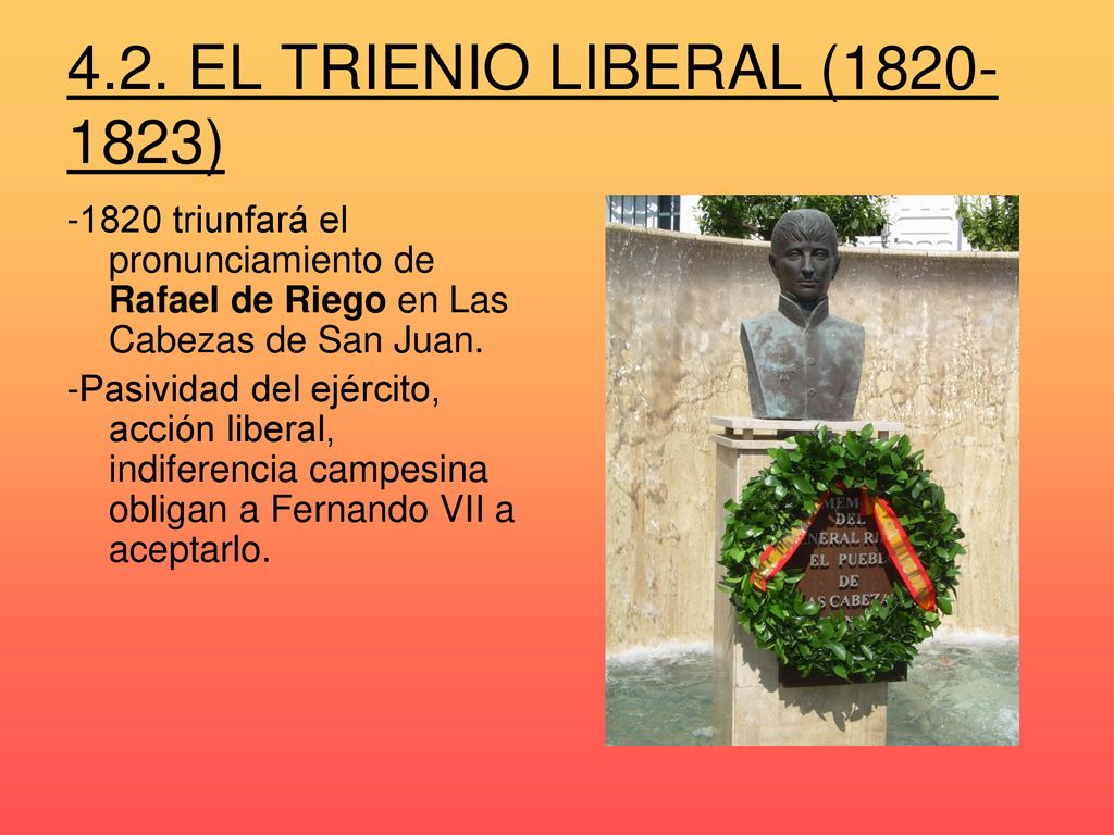 4.2. EL TRIENIO LIBERAL ( ) triunfará el pronunciamiento de Rafael de Riego en Las Cabezas de San Juan.