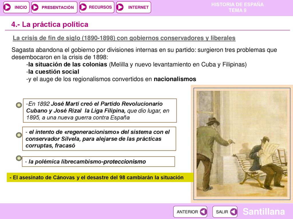 4.- La práctica política La crisis de fin de siglo ( ) con gobiernos conservadores y liberales.