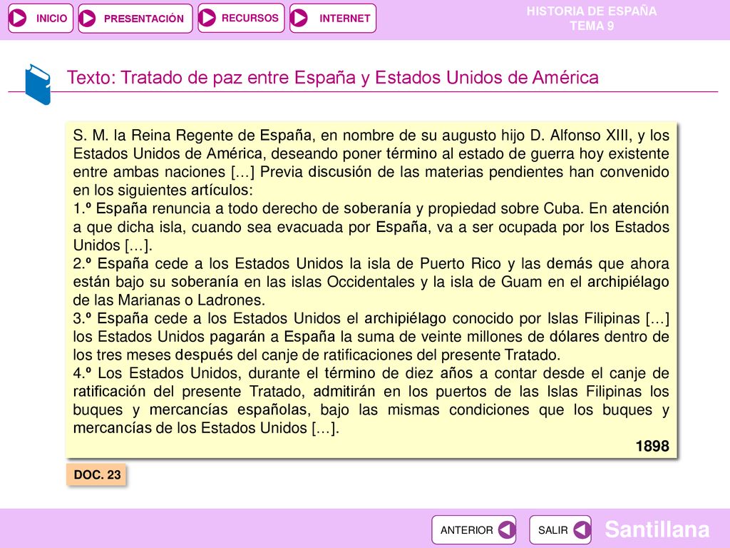 Texto: Tratado de paz entre España y Estados Unidos de América