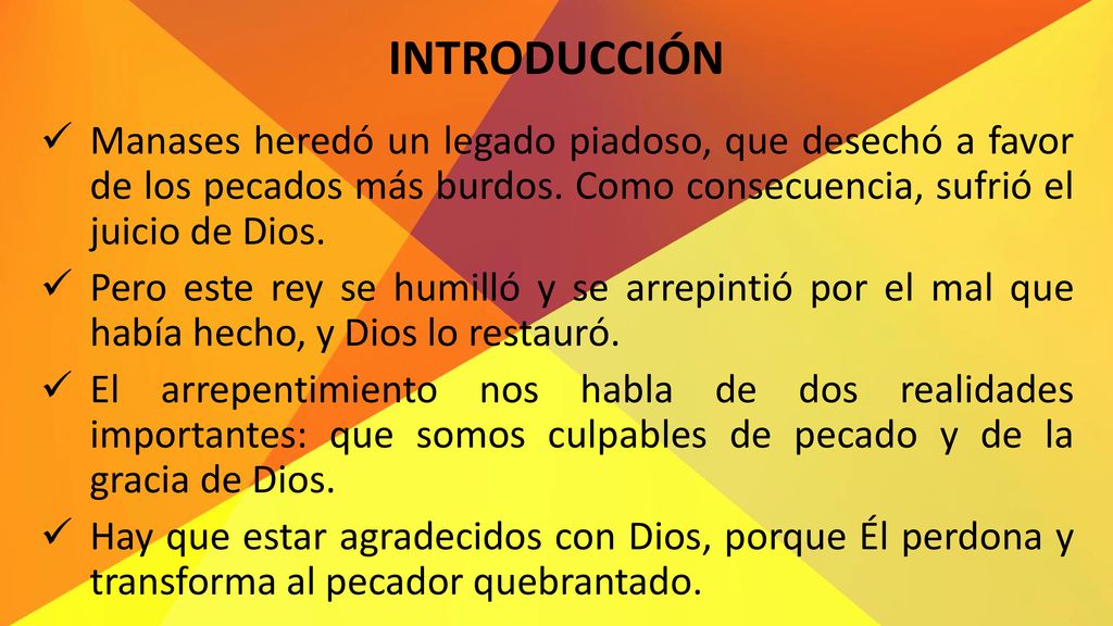 INTRODUCCIÓN Manases heredó un legado piadoso, que desechó a favor de los pecados más burdos. Como consecuencia, sufrió el juicio de Dios.