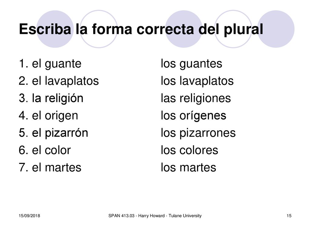 Escriba la forma correcta del plural