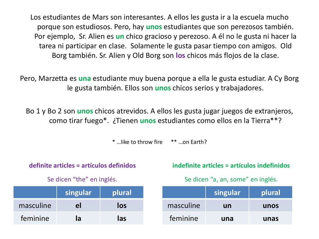 singular plural el los la las singular plural un unos una unas