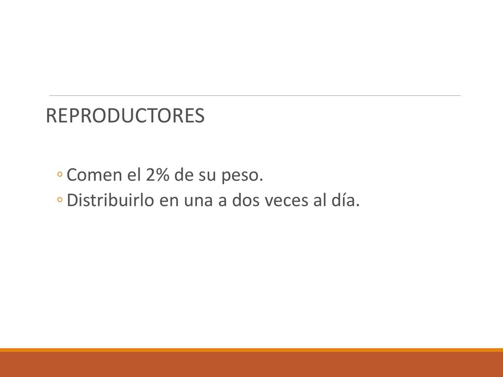 REPRODUCTORES Comen el 2% de su peso.