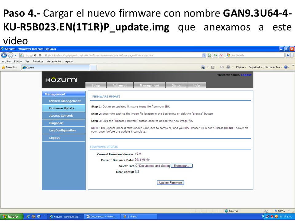 Paso 4. - Cargar el nuevo firmware con nombre GAN9. 3U64-4-KU-R5B023