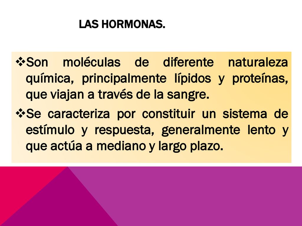 LAS HORMONAS. Son moléculas de diferente naturaleza química, principalmente lípidos y proteínas, que viajan a través de la sangre.