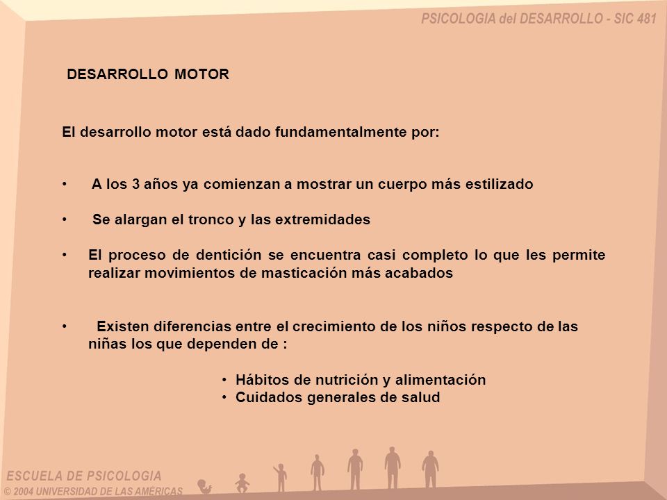 DESARROLLO MOTOR El desarrollo motor está dado fundamentalmente por: A los 3 años ya comienzan a mostrar un cuerpo más estilizado.