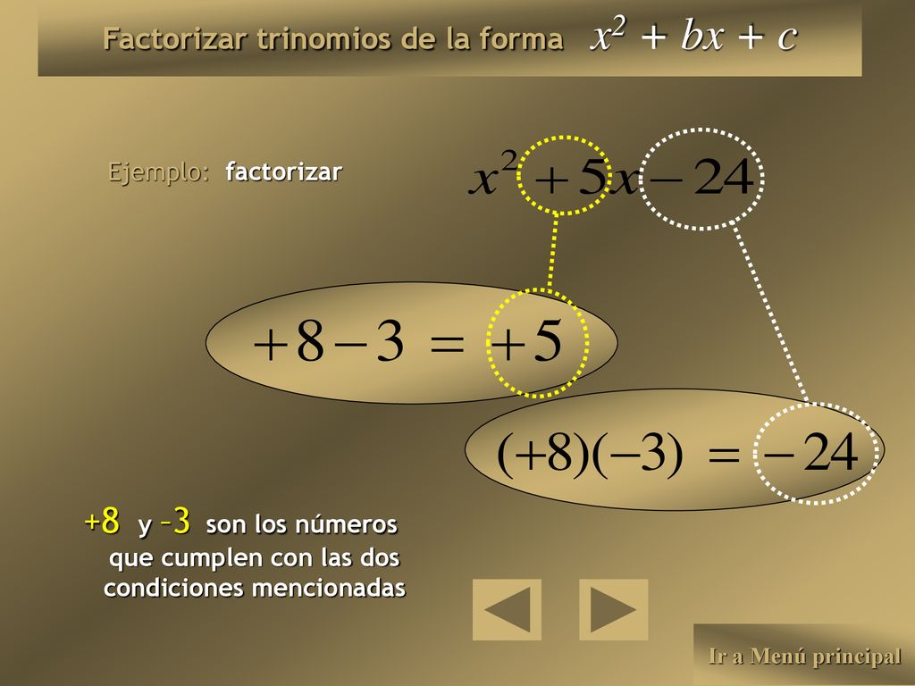 Factorizar trinomios de la forma x2 + bx + c