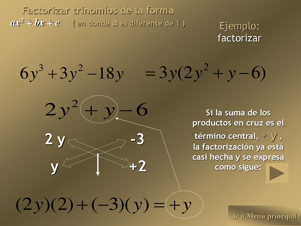 Factorizar trinomios de la forma ax2 + bx + c ( en donde a es diferente de 1 )