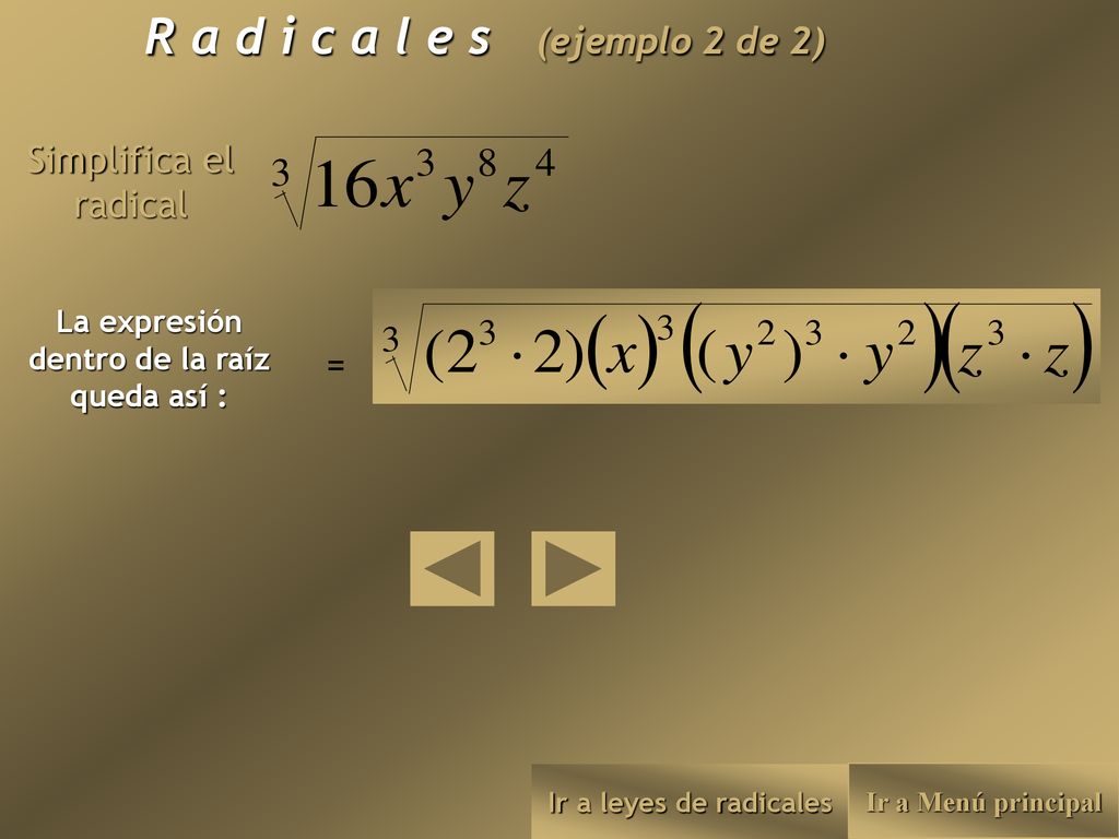 R a d i c a l e s (ejemplo 2 de 2)