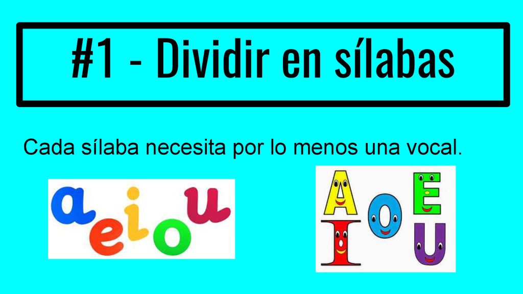 #1 - Dividir en sílabas Cada sílaba necesita por lo menos una vocal.