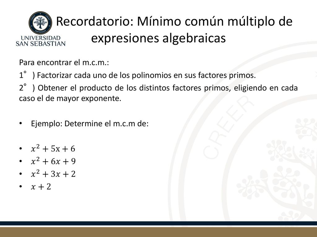 Recordatorio: Mínimo común múltiplo de expresiones algebraicas