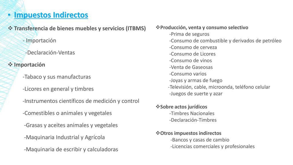 Impuestos Indirectos Transferencia de bienes muebles y servicios (ITBMS) - Importación. -Declaración-Ventas.