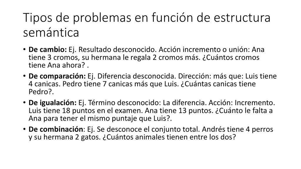 Tipos de problemas en función de estructura semántica