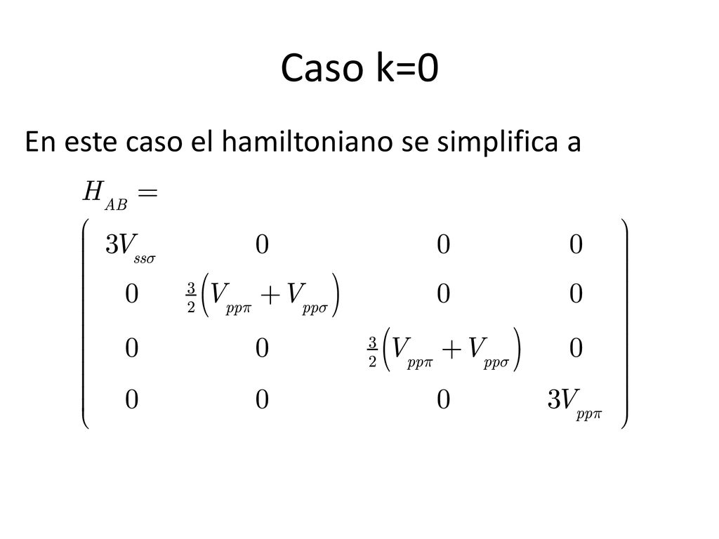 Caso k=0 En este caso el hamiltoniano se simplifica a