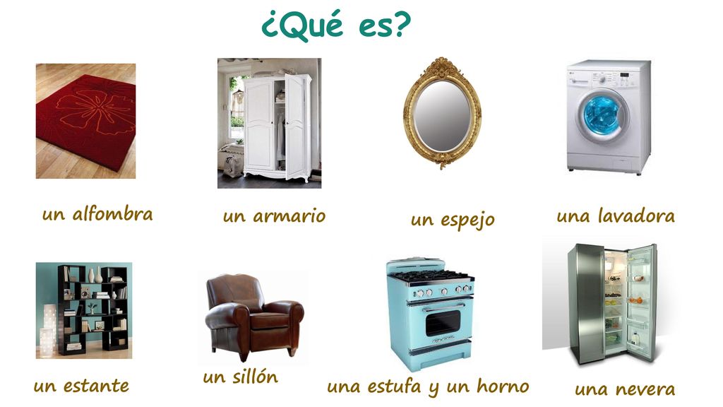 ¿Qué es un alfombra un armario una lavadora un espejo un sillón
