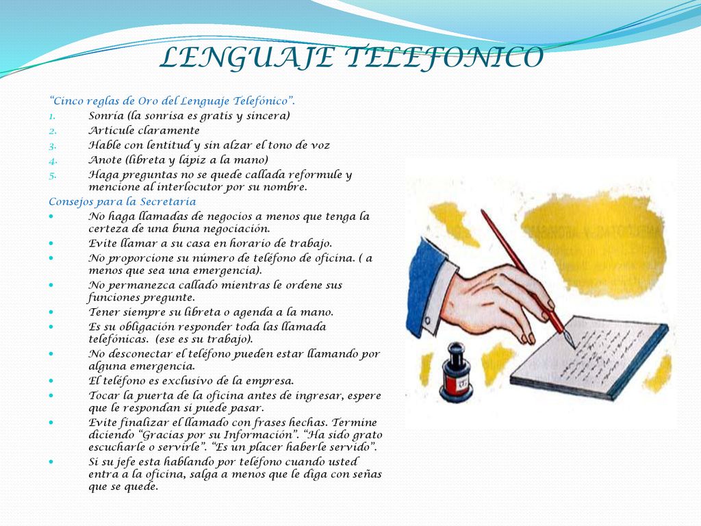LENGUAJE TELEFONICO Cinco reglas de Oro del Lenguaje Telefónico .