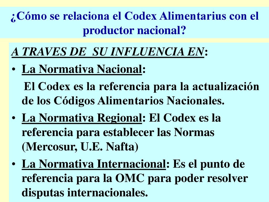¿Cómo se relaciona el Codex Alimentarius con el productor nacional