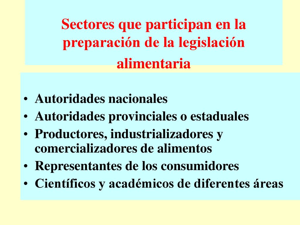 Sectores que participan en la preparación de la legislación alimentaria